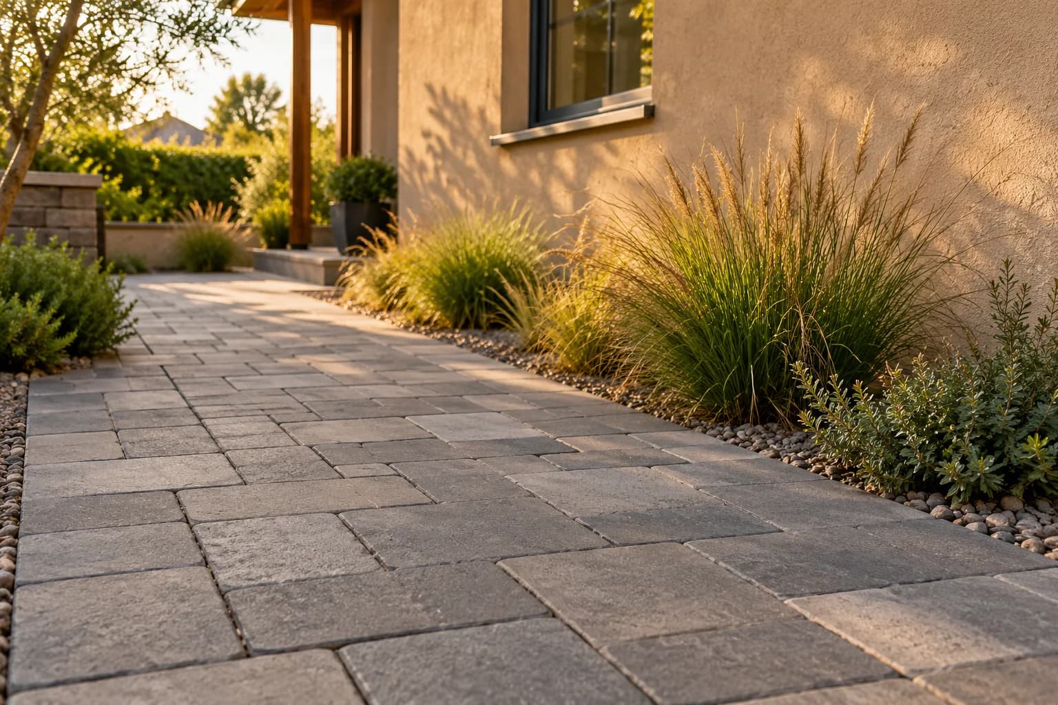 Illustrative paving for an outdoor entrance and pathway